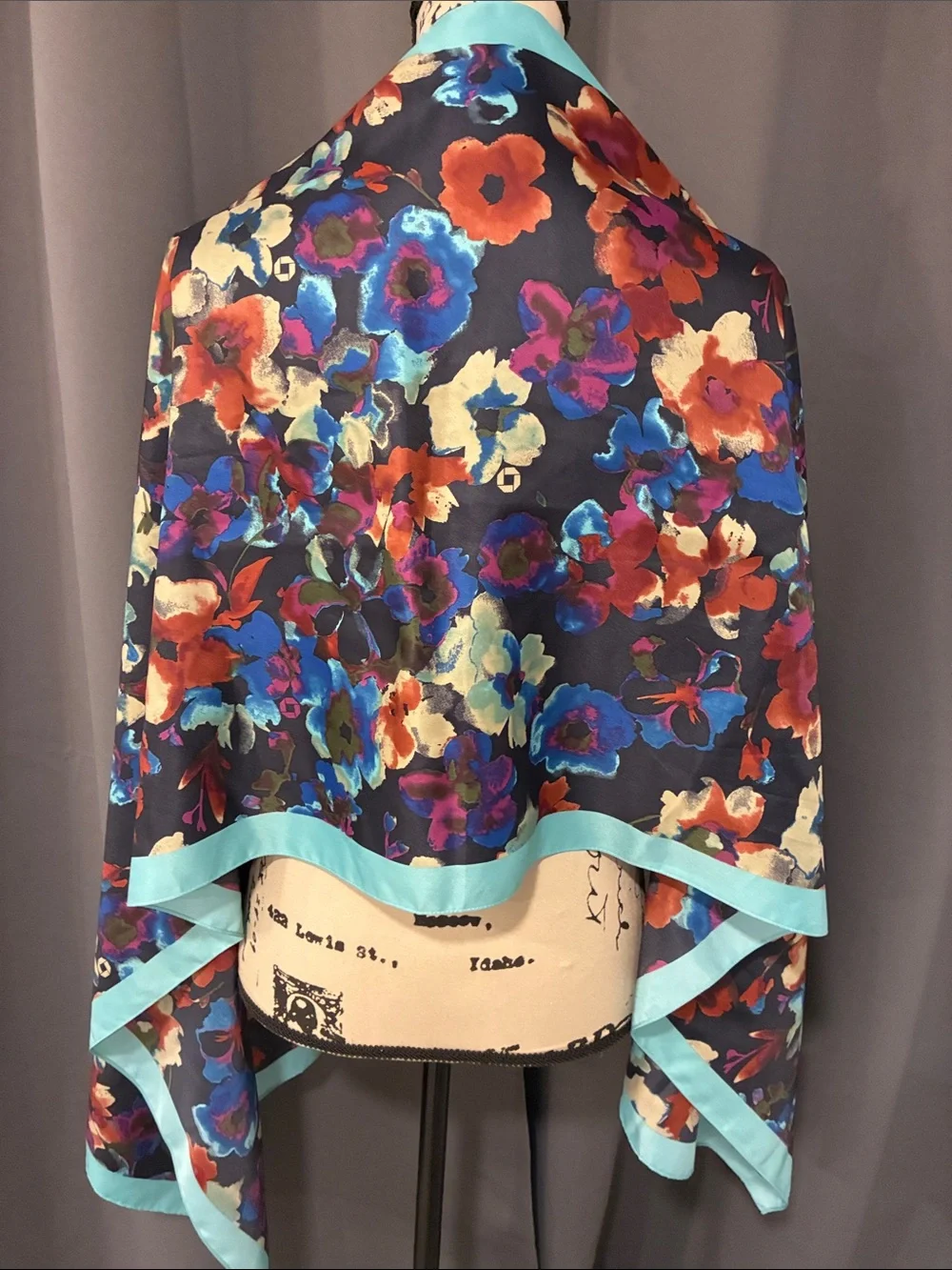 Lands' End Floral Scarf with Aqua Trim